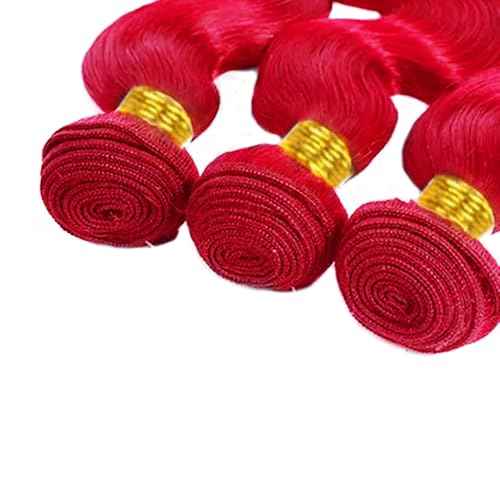 Red Body Wave Bundles Braight Red Human Hair Bundles 18 18 18 Inch Grade 8A Peruvian Virgin Remy Hair 3 Bundles Double Weft Burgundy Hair Extensions