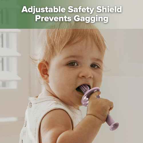 haakaa 360¡Æ Baby Toothbrush with Suction Base - Gentle Cleaning for Infant Self-Brushing Training, Sorft Food-Grade Silicone, Baby Teething Relief - Lavender, 1 Count
