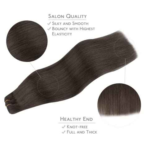 WENNALIFE Sew in Hair Extensions Real Human Hair, 22 Inch 110g Dark Brown Machine Weft Remy Hair Hand Tied Weft Straight Extensiones De Cabello Hmano