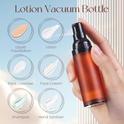 RONRONS Airless Pump Bottles, 1 oz Travel Bottles Small Pump Bottle Dispenser Brown Leakproof Cosmetic Containers for Foundation Lotion Shampoo 30ml (3 Pieces)