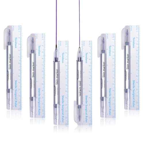 6pc Tattoo Markers With Paper Ruler for Eyebrow,Lips & Body Art, Tattoo Skin Marking Individually Wrapped For Freehand Drawing On Human Skin Purple