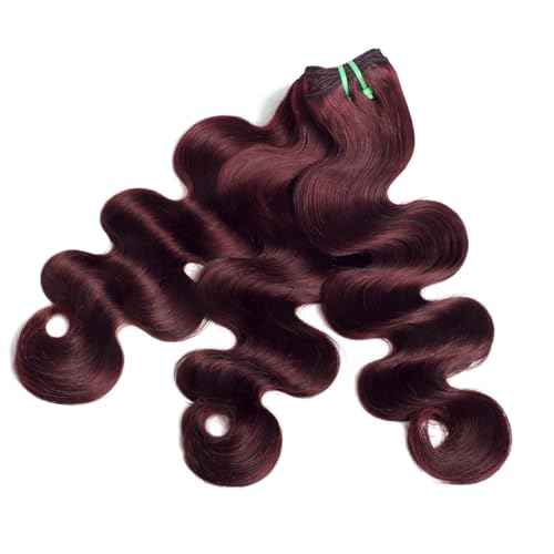 13A Double Drawn 99J Dark Burgundy Human Hair Bundles Body Wave, Double Lifespan Than Regular Bundle Keep Silky & Soft After Washes Colored #99J Wine Single Bundles Raw Hair Quick Weave 10 IN