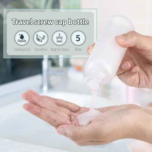 Tekson Plastic Travel Bottles 3.4 oz, Travel Size Containers for Shampoo, Empty Mouthwash Bottles with Clear Screw Cap (100ml, Clear)