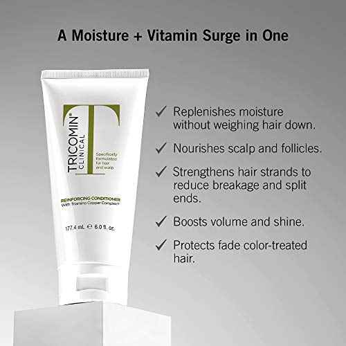 NEOVA Tricomin Reinforcing Conditioner- moisture-rich formula. Reinforce and strengthen hair to minimize strand breakage and split ends