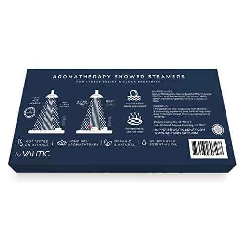 Valitic Aromatherapy Shower Steamers for Stress Relief and Relaxation - Gifts for Women Mom Birthday 8 Natural Essential Fizzies Shower Bombs - 4 Scents - Lavender, Eucalyptus, Citrus, and Peppermint