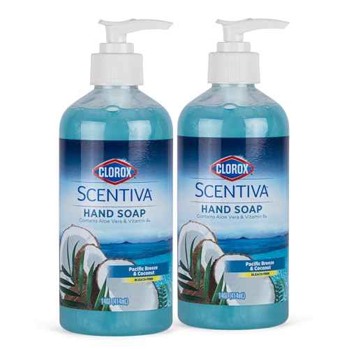 CLOROX Scentiva Liquid Hand Soap, Pacific Breeze & Coconut Scent - Bleach-Free Scented Hand Hand Wash with Aloe Vera & Provitamin B5 for Kitchen or Bathroom, 14 Fl Oz - 2 Pack