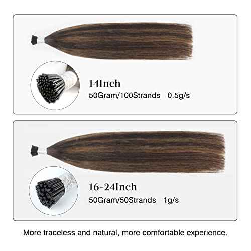 ABH AmazingBeauty Hair Keratin I Tip Hair Extensions Human Hair 18 Inch Darkest Brown with Chestnut Brown Balayage I Tip Extensions Real Human Hair For Women #2/6/2 50 Strands 50 Grams
