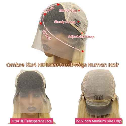 Licoville Ombre Blonde Lace Front Wig Human Hair, 1B/613 13x4 Lace Front Wig Human Hair Pre Plucked, 22 Inch Blonde Dark Roots Wig Human Hair HD Lace Straight Glueless