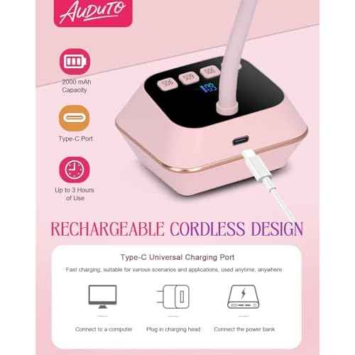 UV LED Nail Lamp for Gel Nails Polish, Flash Cure 36W Rechargeable Cordless Gooseneck Mini Nails Light, Quick Dryer with Timers Smart Sensor Ambient Lighting, Home DIY & Professional Manicure, Pink