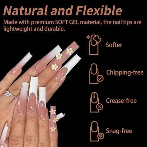 240Pcs Square Soft Gel Nail Tips, Long Square Nails, 12 Sizes Full Cover Acrylic Fake Nails Straight Clear False Nail Extension for Beginner and Professional Home Salon DIY