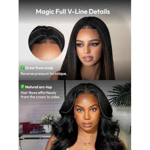 UNICE EasiContour V Part Wigs Human Hair with Drawstring Yaki Straight Glueless Clip in Vpart Wig No Sew in No Glue Beginner Friendly 14 inch