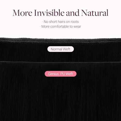 GOO GOO Tape In Weft Hair Extensions Human Hair, Genius PU Long Weft Tape In Hair Extensions Real Human Hair, Silky Easy to Use, 1 Jet black 22 inch 60g