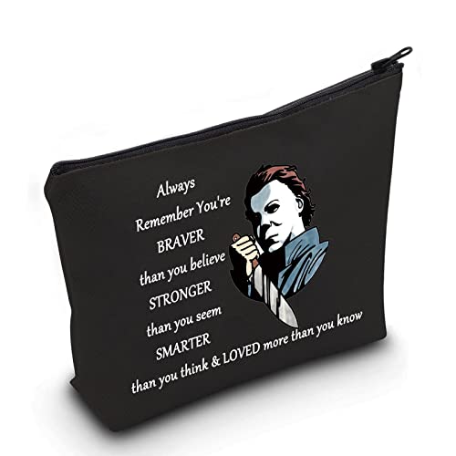 LEVLO Michael Myers Cosmetic Make Up Bag Horror Movie Fans Gift You'Re Braver Stronger Smarter Than You Think Makeup Zipper Pouch Bag For Friend Family (Always Michael Myers)