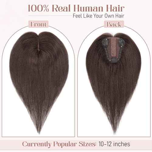 Hairro Real Human Hair Toppers, Clips in 100% Human Hairpieces for Women, 3.15"x3.94" Silk Base for Covering Thinning/Greyish Hair on Top, 12 Inch Natural Black