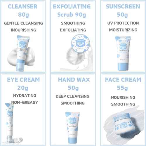Milk Skincare Set Teen Girls Gifts - Skin Care for Teens 10-12 - Skin Care Set Moisturizing - Skin Care Routine Kit for Women - Skincare for Girls 10-12 - with Eye&Face Cream,Sunscreen (7PCS, Milk)