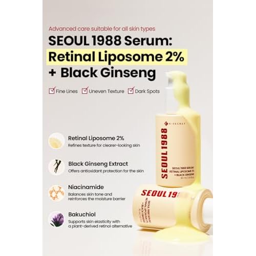 K-SECRET SEOUL 1988 Retinal Serum ? Formulated with Advanced Retinal Liposome 2% and 58% Black Ginseng Extract | Fine Lines and Skin Texture Care Serum | Korean Skincare, 30ml / 1.01 fl oz