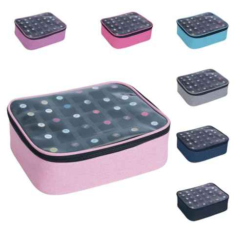 Small Clear Nail Polish Organizer Holds 30 bottles(15ml-0.5fl.oz) Nail Polish Case Multifunctional Nail Polish Bag organizer, Cosmetic Travel Makeup Cases for Women Pink