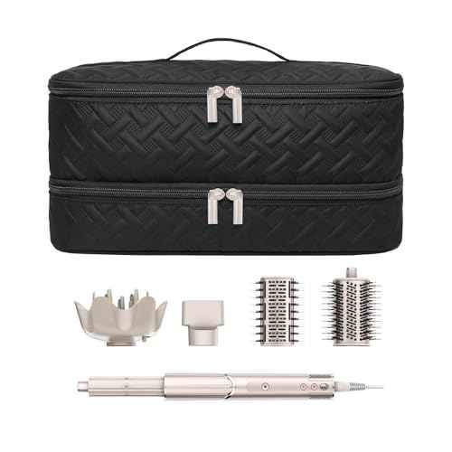 Double-Layer Travel Carrying Case for Revlon One-Step Hair Dryer Brush Volumizer Styler Shark FlexStyle Attachment Portable Storage Organizer Bag Hair Tools Travel Bag (Black)