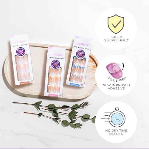 KISS imPRESS No Glue Mani Press On Nails, French, 'Fearless', Light Neutral + White Tip French, Medium, Almond Shape, Includes 30 Nails, Prep Pad, Instructions Sheet, 1 Manicure Stick, 1 Mini File