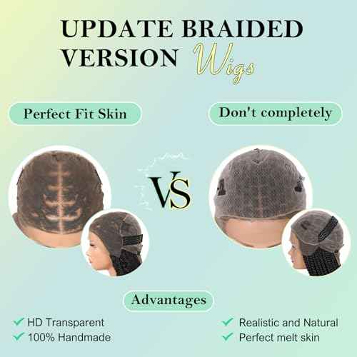 18" 13x8 Inch HD Lace Front Boho Box Braided Wigs Short Knotless Braid Wig for Women Full Braided Lace Front Wig With Baby Hair Balck Natural Color