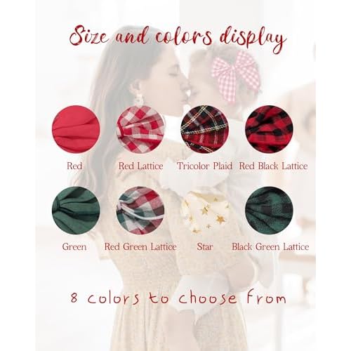 doboi 8PCS 5.5" Christmas Baby Girls Hair Clips Fable Hair Bows Cotton Linen Bows for Girls Gingham Hair Accessories for Baby Toddlers Kids