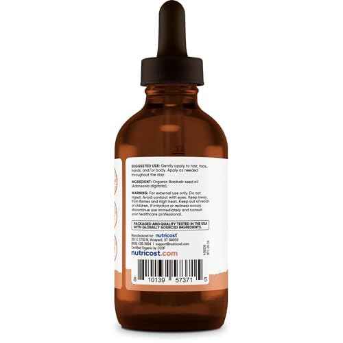 Nutricost Organic Baobab Oil (4 FL OZ) - Nourishing Oil For Hair, Face, & Body, Cold Pressed & Unrefined
