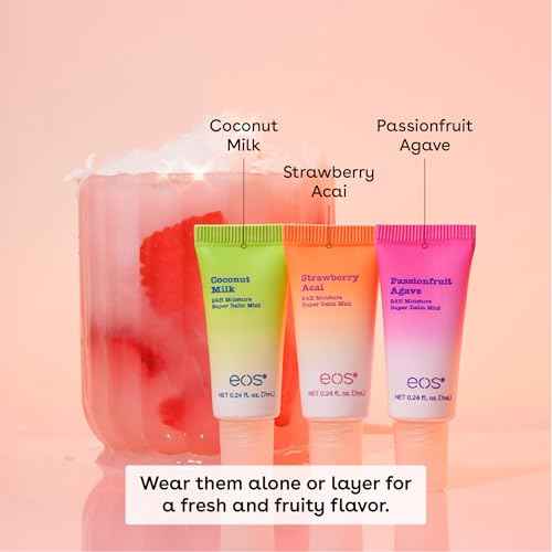 eos 24H Moisture Super Balms Minis- Pink Paradise, Limited-Edition, Nourishing, Dry Lips, Variety Pack Mini, Lip Balms, 0.169 fl oz, 3-Pack