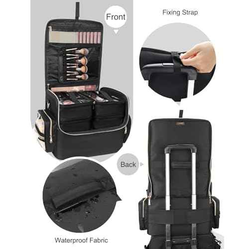 Extra Large Makeup Bag Makeup Artist Bag Professional Cosmetic Bag Travel Organizer Train Case with 4 Small Packet and Adjustable Dividers(Black, Extra Large)