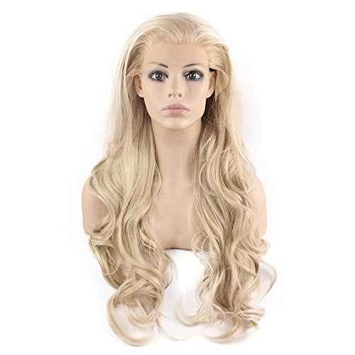 MX angel Long Wavy Celebrity Natural Hairline Ash Blond Synthetic Lace Front Wig