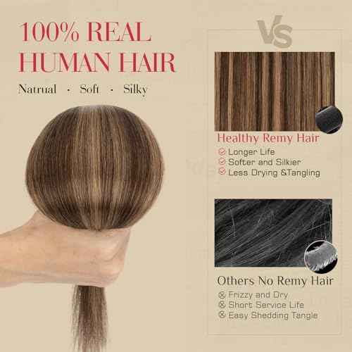 Rich Choices Real Human Hair Clip In Extensions-6 Pcs Single Clip Design-Invisible Clip in Extensions for Thin Hair-Hairpieces for Women/Men-22 Inches #2RP6 Chocolate Brown Highlight Light Brown