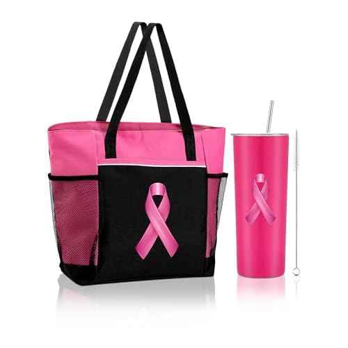 Paterr 2 Pack Breast Cancer Awareness Gifts Chemo Bags and Totes Chemo Care Package for Women Breast Cancer Accessories(Stylish Pink,Breast Cancer)