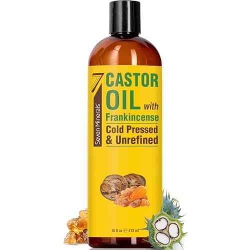 Seven Minerals Cold Pressed Castor Oil with Frankincense - 16 fl oz Bottle - Unrefined & Hexane Free - Hair Growth, Thicker Eyelashes & Eyebrows, Dry Skin Care, Joint and Muscle Relief (Pack of 1)