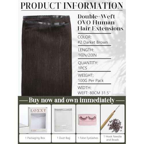 LOXXY Double Weft PU OVO Human Hair Extensions - Genius and PU Invisible Butterfly Weft Hair Extensions Real Human Hair - 16 Inch 100g Darkest Brown, Width 31.5"(80cm)