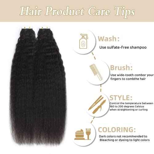 Lovrio Kinky Straight Tape ins Human Hair 100 Gram 40 Pcs Thick Full Ends Tape ins for Black Women Hair Extensions 24 Inches