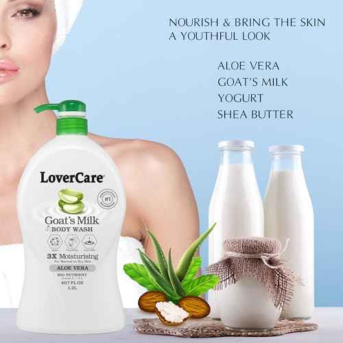 Goat Milk Body Lotion for Dry Skin Aloe Vera 27.05oz (800ml) - Combo Body Lotion & Body Wash¡¦
