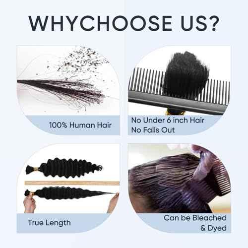 Human Braiding Hair for Boho Braids,150g 22 inch 6 Bundles Deep water Wave Bulk Boho Curly Human Hair for Braiding,Natural Color No Weft 12A Wet and Wavy Human Knotless Braiding Hair Extensions