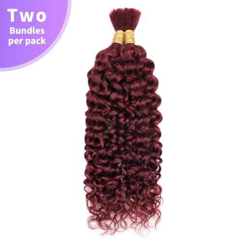 Human Braiding Hair Water Wave Bulk Human Hair For Braiding 100g (1pack-2bundles) No Weft 100% Unprocessed Virgin Human Braiding Hair For Boho Braids Water Wave Micro Braiding Human Hair 14inch #99J