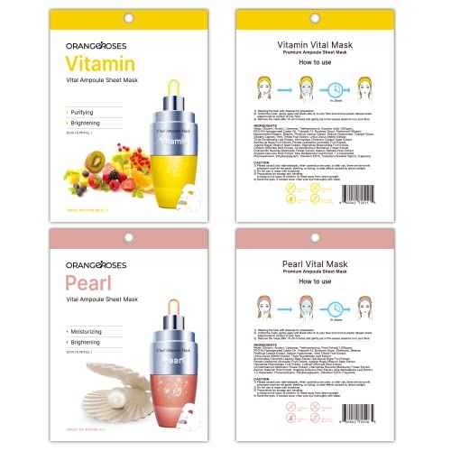 ¡¼Orangeroses¡½ 100 Pcs Combo Pack, Premium Korean Essence Facial Mask Sheet (10 Types x 10 pcs)