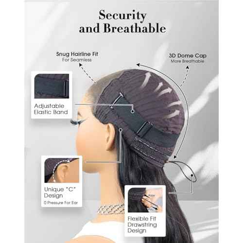 Glueless Drawstring Wigs Human Hair Pre plucked Pre Cut, 6x4 HD Lace Front Wear and Go Glueless Wig Straight with Drawstring Straight for Women 200% Density 18 inch