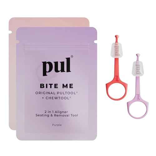 PUL Pack of 2 Reusable 2-in-1 Aligner Seating Chewie & Removal Tool ? Compatible with Invisalign, Removable Braces, Retainers, Trays ? Easy-to-Use Remover & Chew, Dental & Oral Hygiene ? Purple, Pink