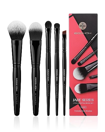 EIGSHOW Everyday Makeup Brushes, 5 Pcs Makeup Brush Set for Foundation Blush Concealer Eyeshadow Eyelid, Vegan & Cruelty-Free, Travel Friendly Make up Brushes Set Gift for Women Girls Set- Black