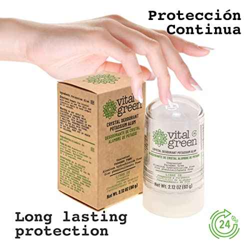 Vital Green Crystal Potassium Alum Deodorant - Unscented Mineral Deodorant For Men, Women And Athletes - 2.12oz / 60 g (6 Units)