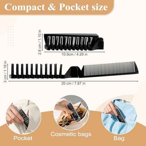 Foldable Hair Combs in Bulk, Individually Wrapped for Women and Men, Sturdy Double Tooth Hair Pocket Comb, Suitable for Travel Hotel Homeless Shelter Charity Church Black (7.8 inch, Count, 120)
