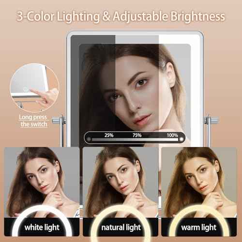 FASCINATE 5000mAh Rechargeable Wall Mounted Makeup Mirror, 8.7" Double Sided Touch Switch 1X/30X Rectangle Wall Mounted Magnifying Mirror with Light, 3 Color Setting, Extended Arm 360¡Æ Swivel Foldable