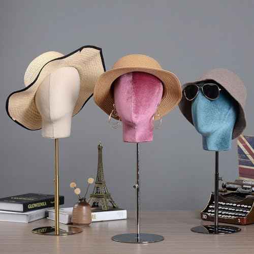 CHADWICK Mannequin Head Stand for Hat and Wig Display, Pinnable Wig Head Stand, Velvet Manikin Head Block with Retractable Metal Base, 21 Inch Wig Stand for Styling and Display, Height 18-23 Inches