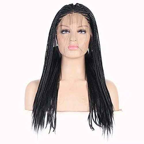 RONGDUOYI RDY 18 Inches Black Braided Lace Front Wigs for Black Women Natural Hairline Synthetic Wig Pre Plucked Glueless Braids Wig (180% Density,Style2)