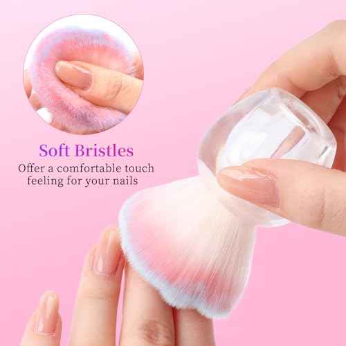 BQAN Nail Dust Brush Nail Art Dust Powder Remover Brush Nail Arts Dust Cleaner Brush Soft Kabuki Cleaner Brush for Makeup or Acrylic UV Gel Nail Arts (Pink-blue)