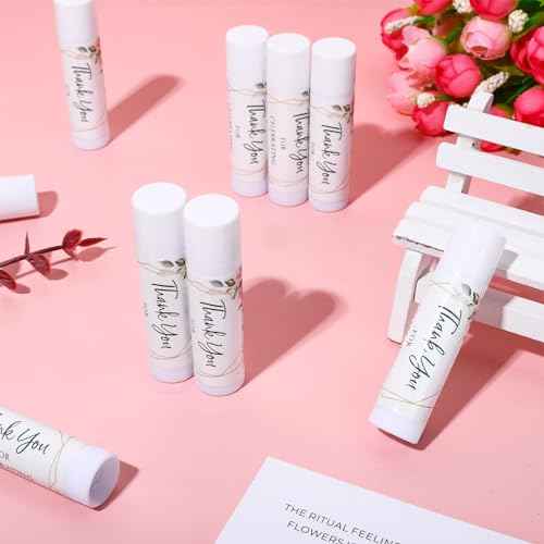 Whaline 60Pcs Thank You Gift Lip Balm Bulk Wedding Lip Balms Vanilla Flavor Floral Moisturizing Lip Care Guest Basket Gift Stuffer for Bridal Shower Baby Shower Birthday Party Favor Supplies
