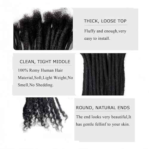 100% Real Human Hair 0.2cm Width 10 Inch Loc extensions Human Hair with Curly Ends 50 Strands per pack Full Handmade Dreadlock Extensions Can be dyed and bleached for Men Women Kids (10 Inch-50)