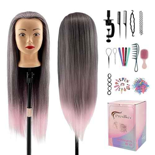 28" Cosmetology Mannequin Head With Hair - Doll Head For Hair Styling | wig Mannequin Head For Braiding, Cutting & Styling Practice | Includes Free Wig Stand & Hair Tools Set (Dark Pink)